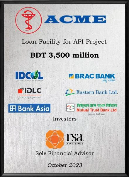 ACME — Loan facility for API project, BDT 3,500 million, Oct 2023