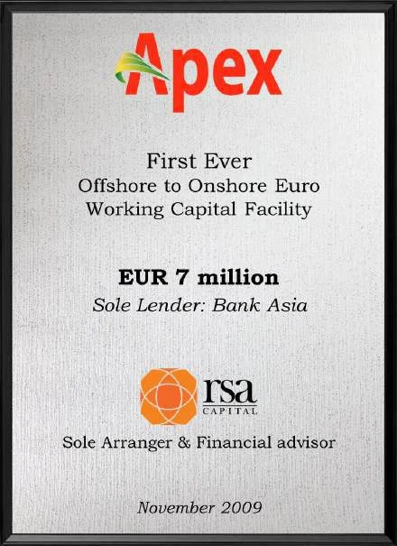 Apex Footwear — First offshore-to-onshore Euro facility, EUR 7 million, Nov 2009