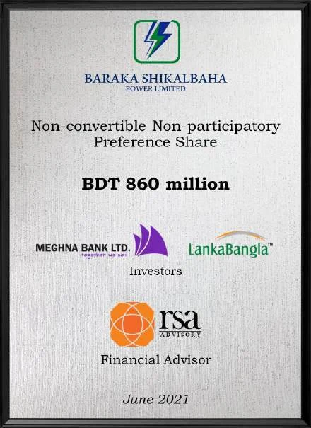 Baraka Shikalbaha Power — Non-convertible preference share, BDT 860 million, Jun 2021