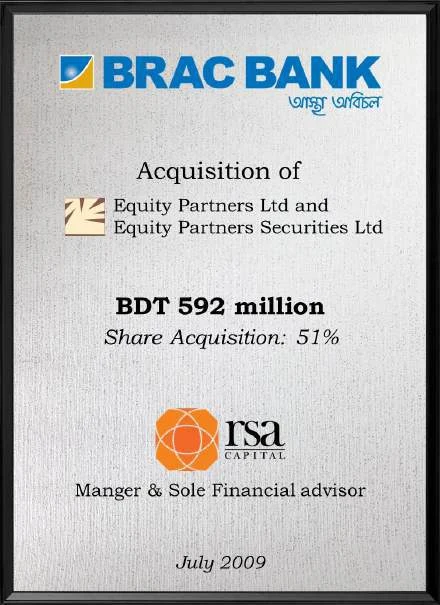 BRAC Bank — Acquisition of Equity Partners Ltd, BDT 592 million, Jul 2009