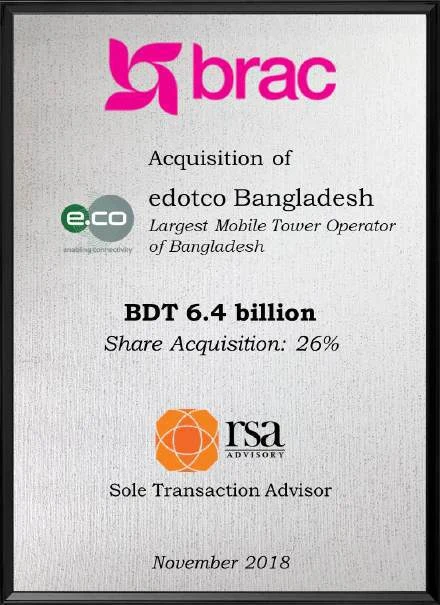 edotco Bangladesh — 26% acquisition by BRAC, BDT 6.4 billion, Nov 2018