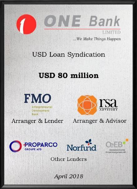 ONE Bank — USD loan syndication, US$80 million, Apr 2018