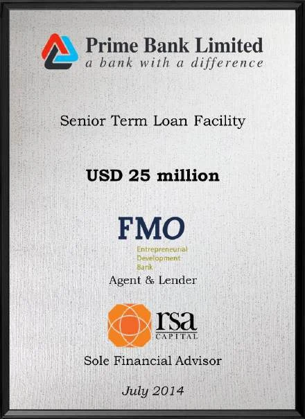 Prime Bank — Senior term loan facility, US$25 million, Jul 2014